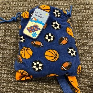 Beach towel backpack sports theme. Towel size 30”x60”. New